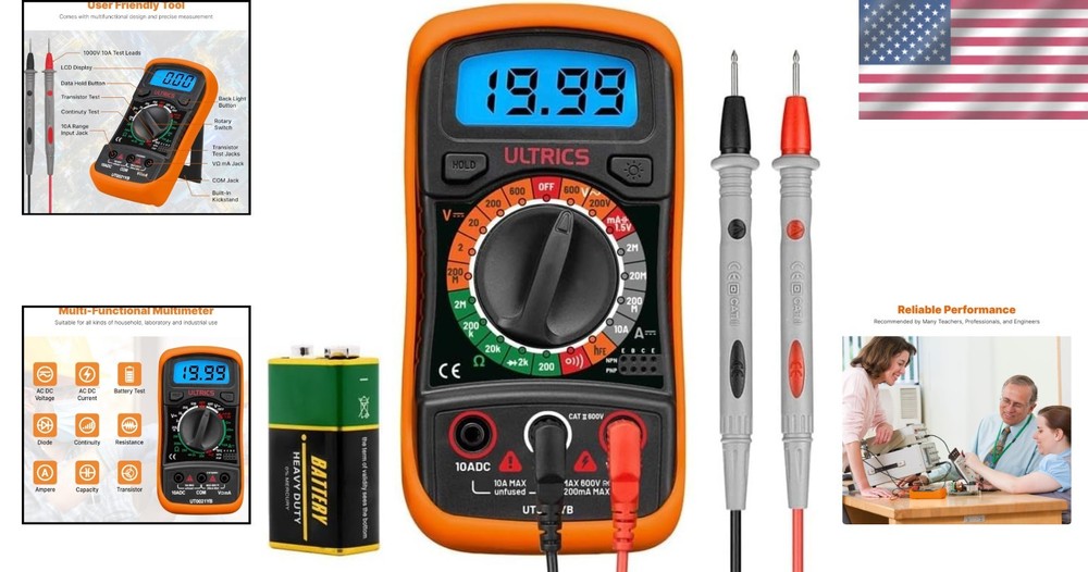 Multi-Functional Digital Multimeter - Backlit LCD for Easy Readings in Any Light