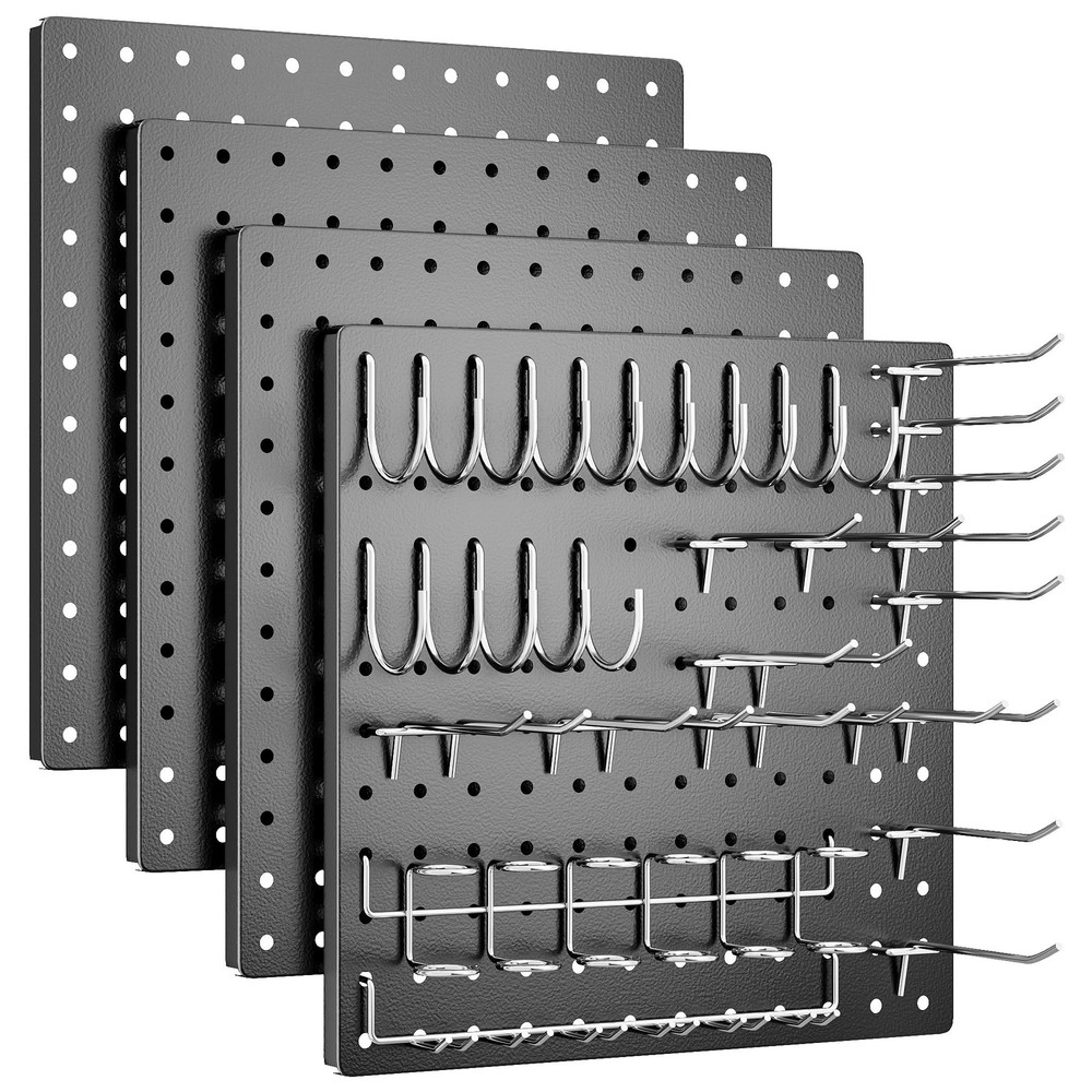 Peg Board, 4 Pack Metal Pegboard Kit,Black Pegboard Wall Organizer with 32 Pc...