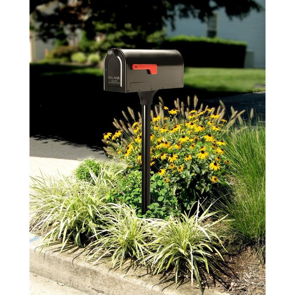 Architectural Mailboxes MB1 Black Medium Steel Post Mount Mailbox w/ Post Kit