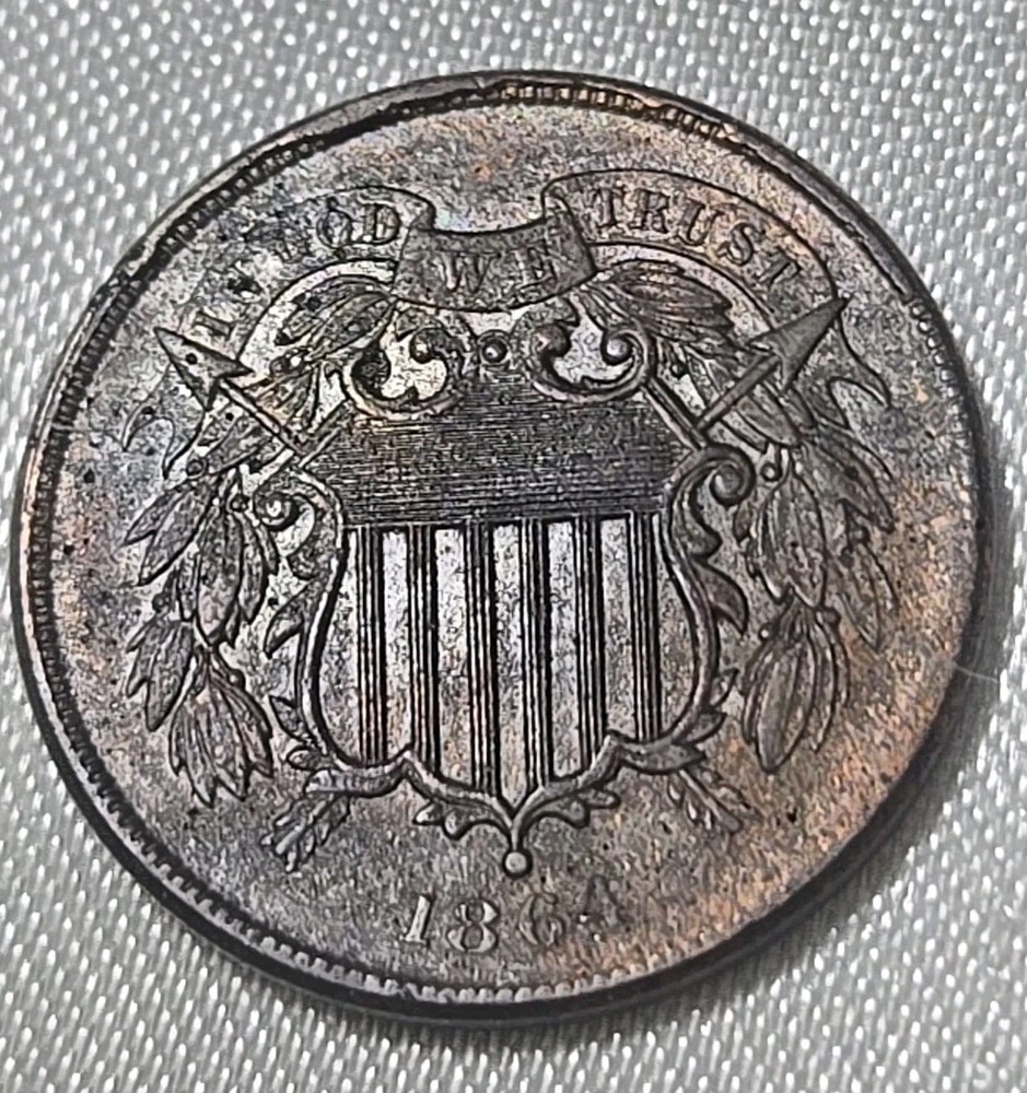 1864 2 CENT PIECE XF / AU