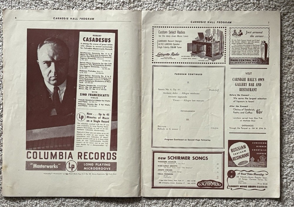 Jorge Bolet-Carnegie Hall Program-1948-Piano