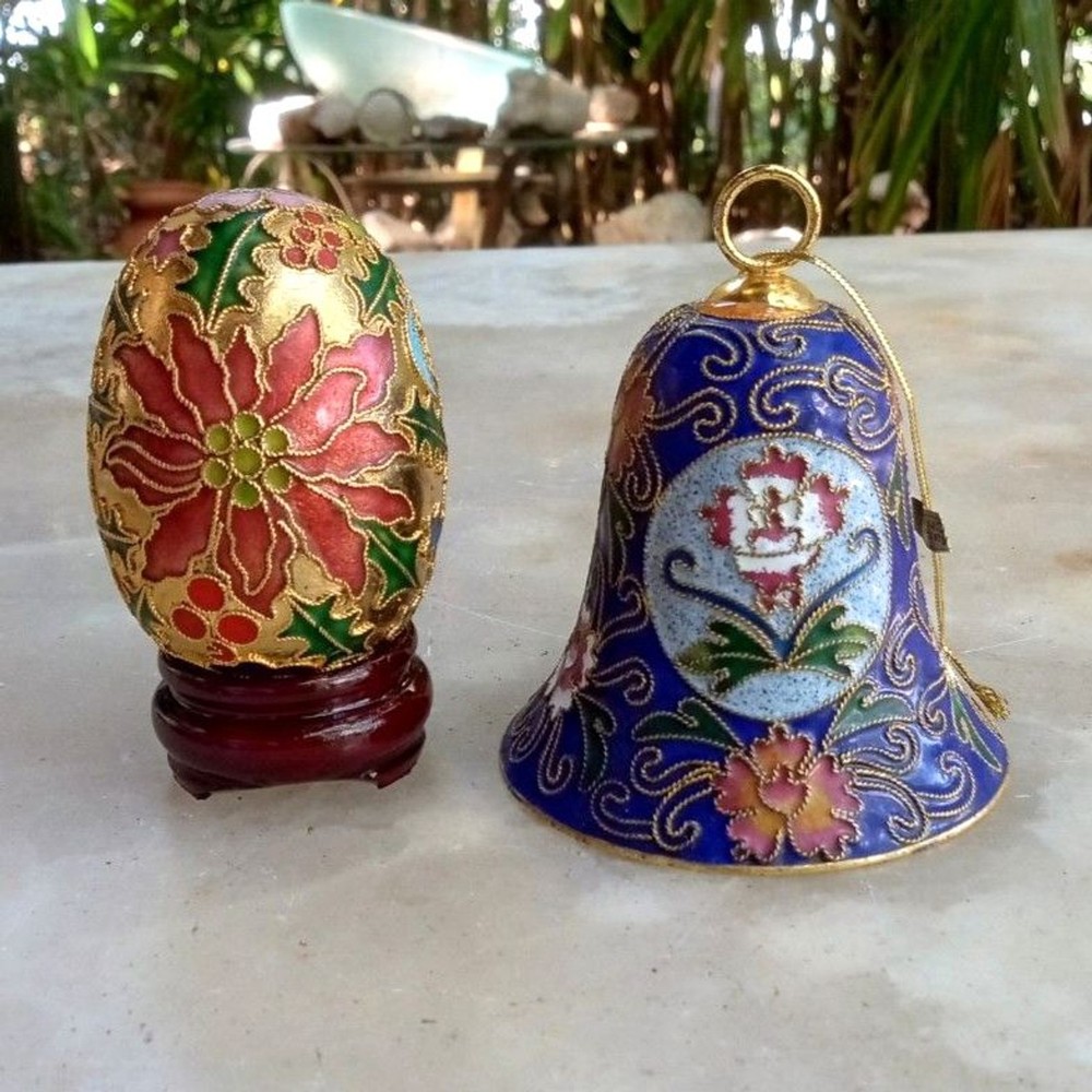 Cloisonné Bell and Egg on Stand