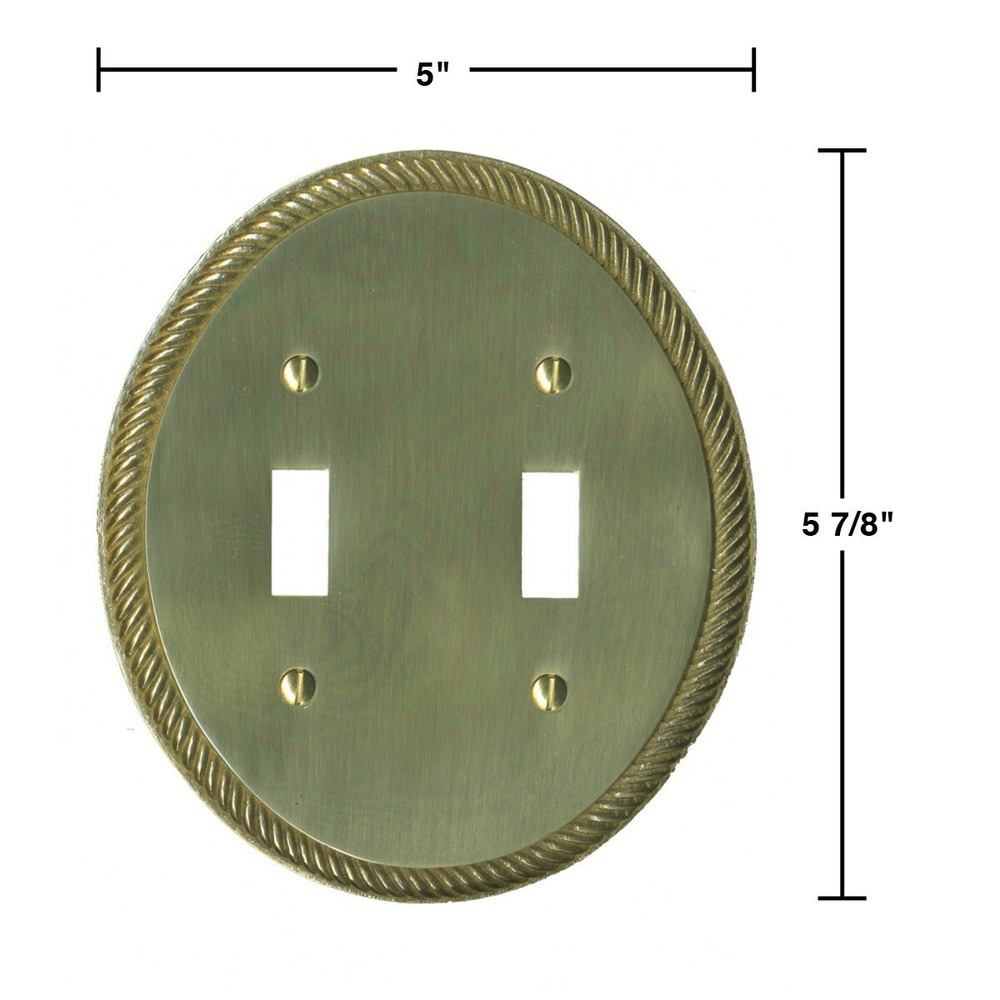 2 Solid Brass Switchplate Double Toggle Oval Braided | Renovator's Supply