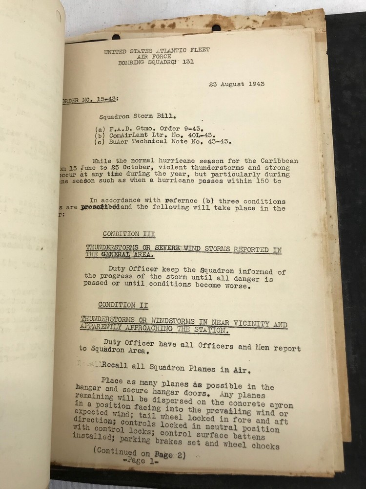 WWII Atlantic Fleet Bombing Squadron 131 Standard Operating Procedures Binder