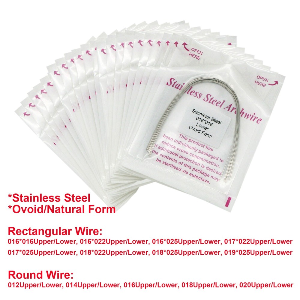 100Pcs Dental Ortho Arch Wire Round/Rectangular Stainless Steel Ovoid/Natural