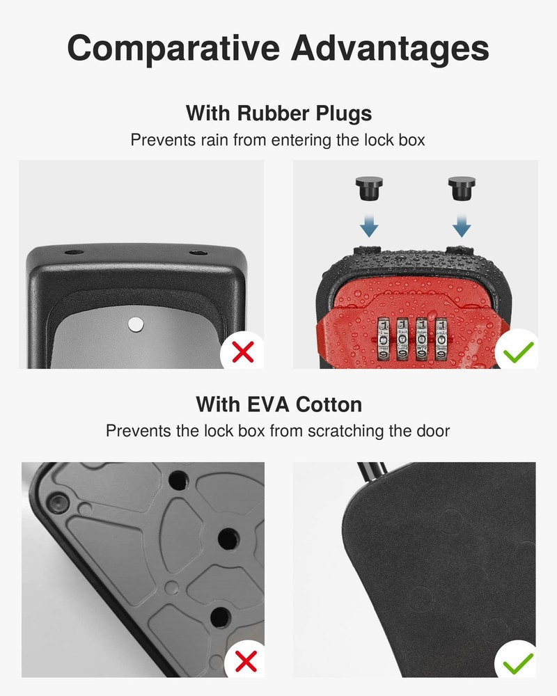 Lock Box Key Wall Mount Portable Combination Resettable Code Red 1 Pack