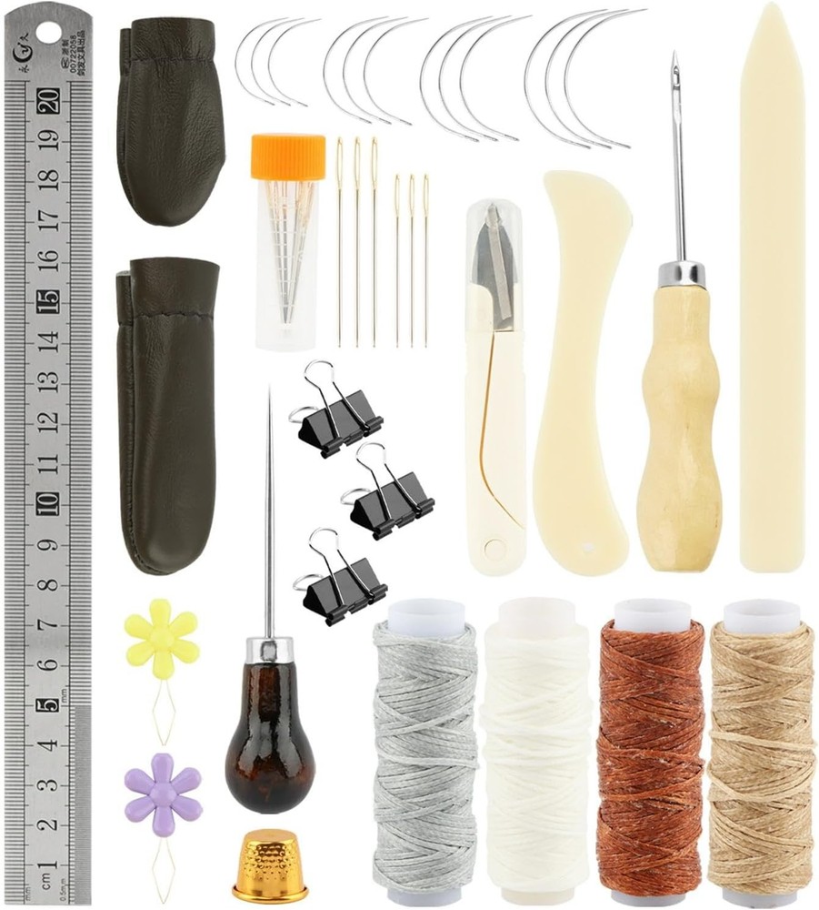 39Pcs Bookbinding Kits, Bookbinding Supplies with Bone Folder, Waxed Thread, Bin
