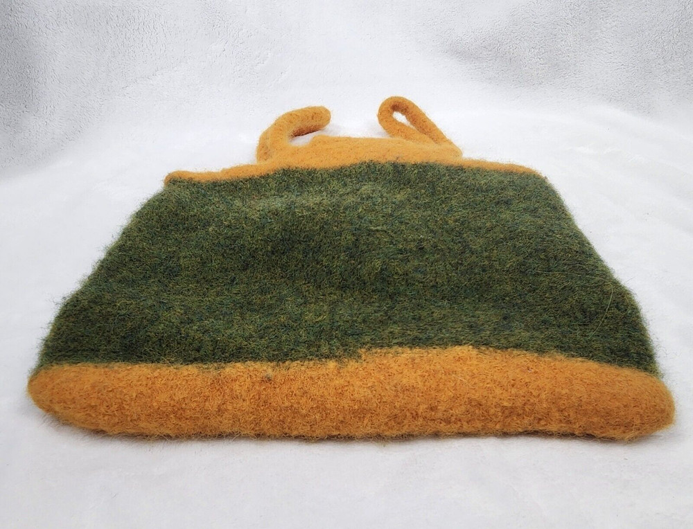 Vintage Green and Yellow Wool Handbag