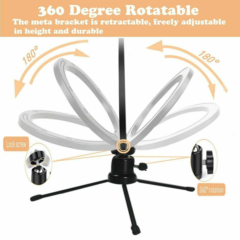 10" LED Ring Light with Tripod Stand & Phone Holder Dimmable Desk Ringlight Kit