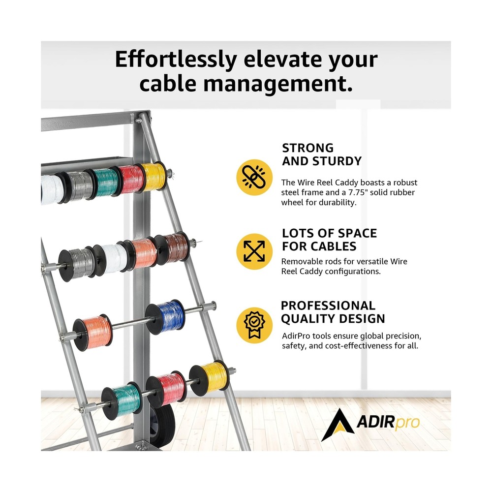 AdirPro Transportable Multiple Axle Cable Caddy - Multi-Spool Wire Rack Dispe...
