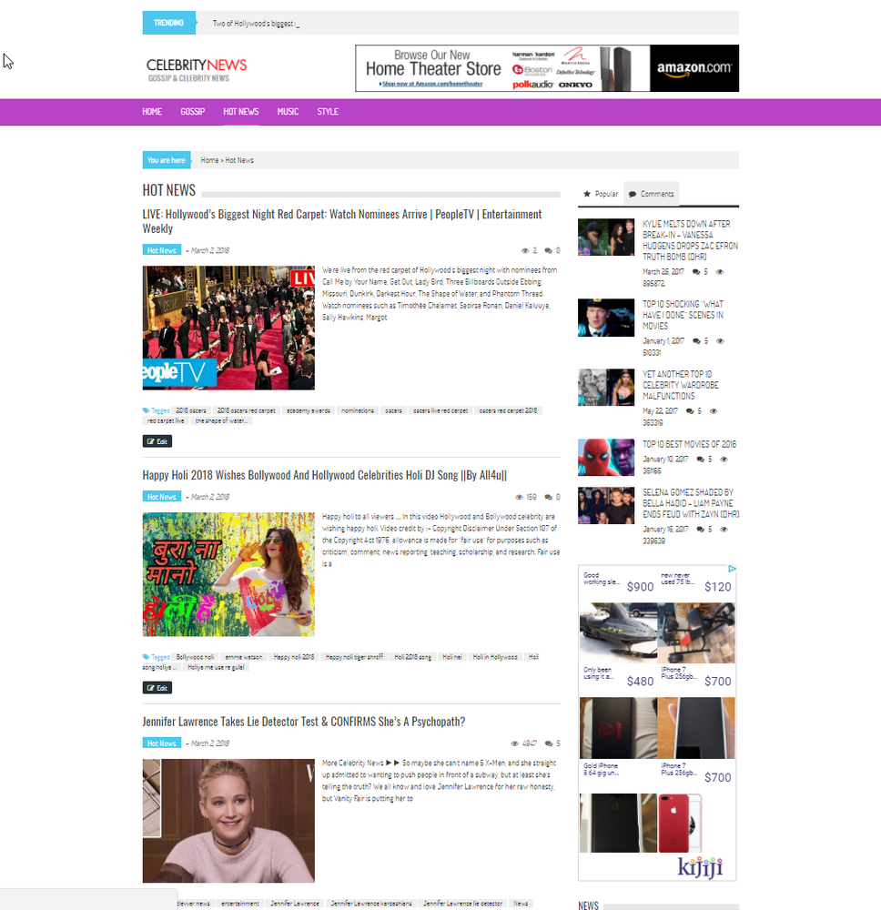 🥇 Established WordPress Celebrity News Website - Autopilot, Easy Customization