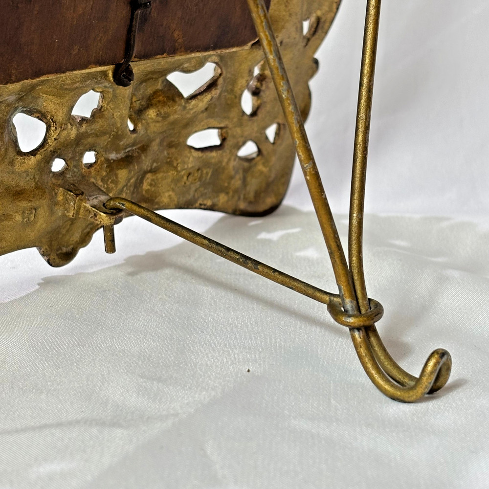 Antique Brass Frame Rococo Style Mirror Table Top Bevel Edge Easel Back