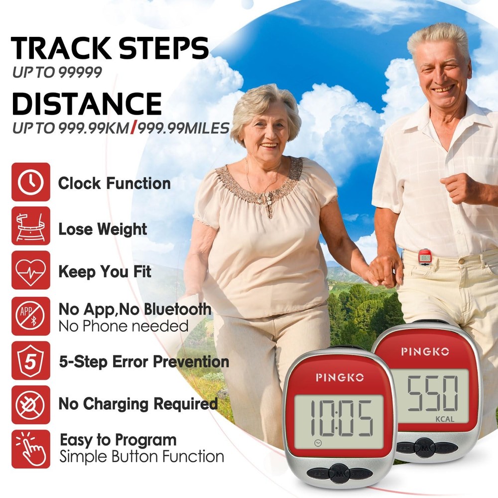 PINGKO Best Pedometer for Walking Accurately Track Steps Multi-Function Porta...