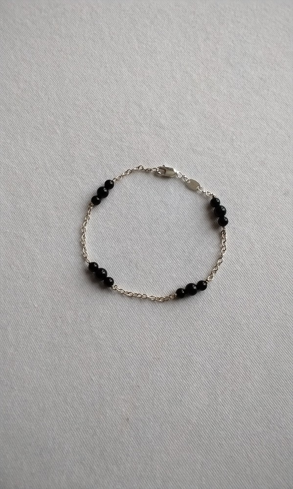 Sterling Silver and Black Bead Bracelet