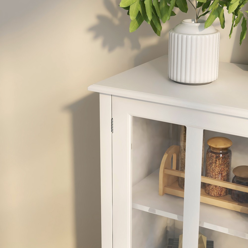 Buffet Storage Cabinet with 2 Glass Doors and Unique Bell Handle