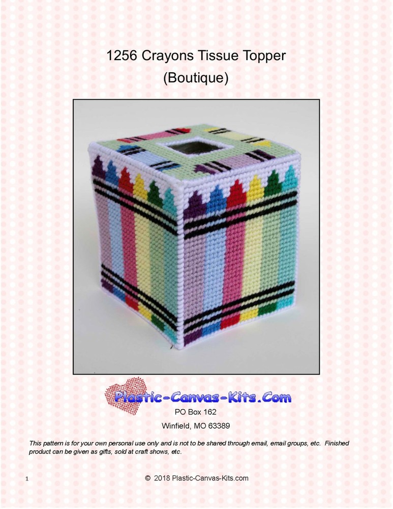 Crayons Tissue Topper-Plastic Canvas Pattern or Kit