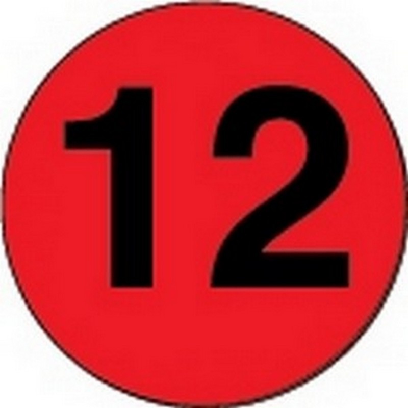 3" Diameter Number 12 Circle Labels (500 per Roll)