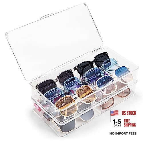 Acrylic Sunglasses Organizer with Lid, Stackable Glasses Storage Organizer -