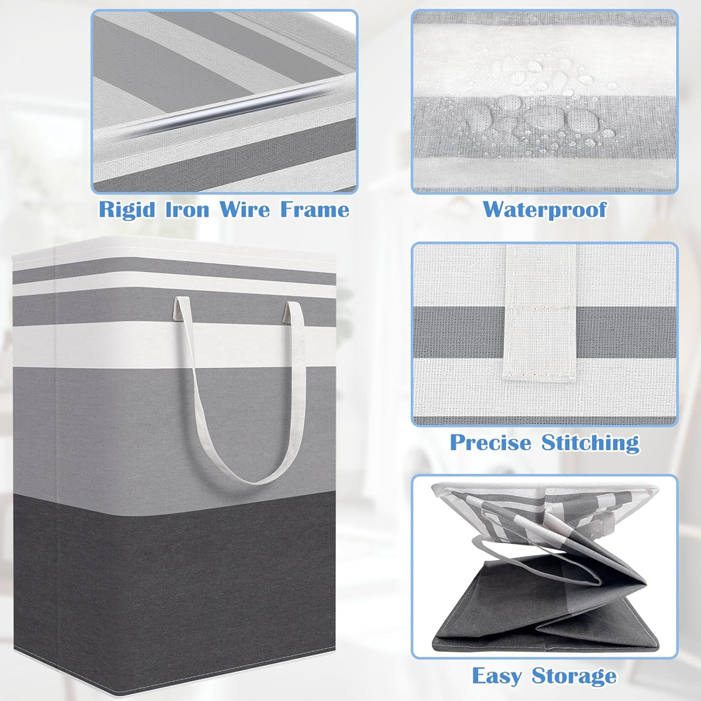 3-Pack Laundry Basket, Freestanding＆Waterproof Laundry Hamper, Collapsible Tall
