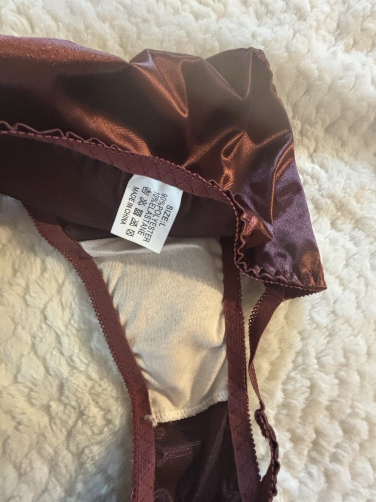 VTG Bronze Satin String Bikini Panties Size 7/L