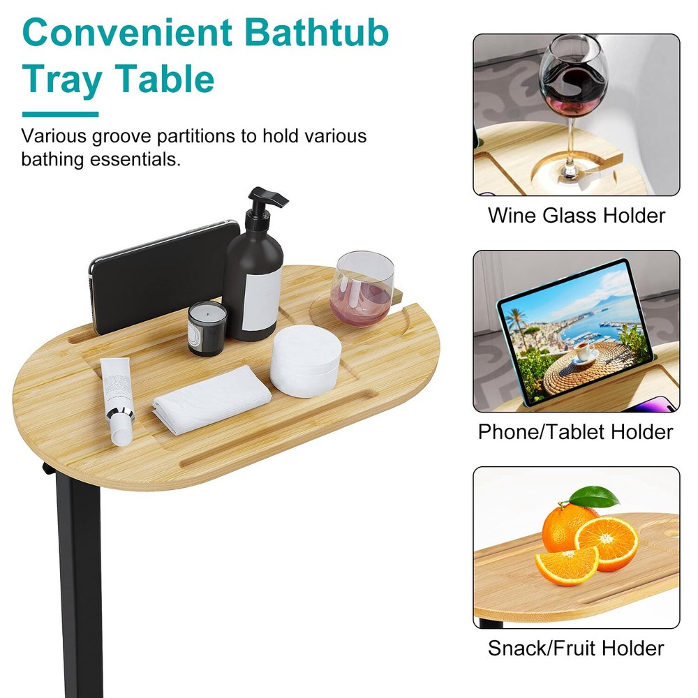 C-Shaped Bathtub Tray Table Heavy Duty Table Adjustable Height Bed Sofa Table