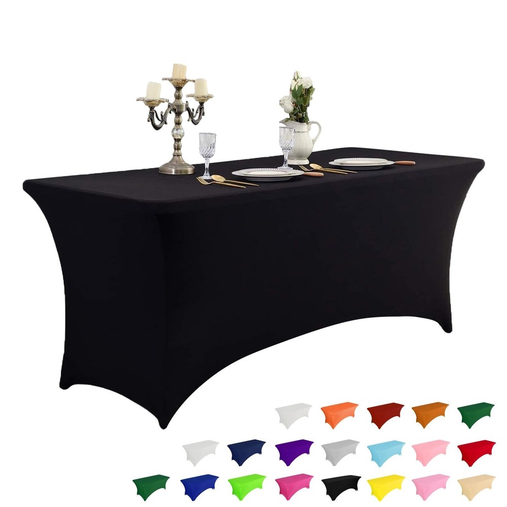 IVAPUPU 4FT Spring Table Cloth for Rectangular Fitted Events Stretch Black Ta...