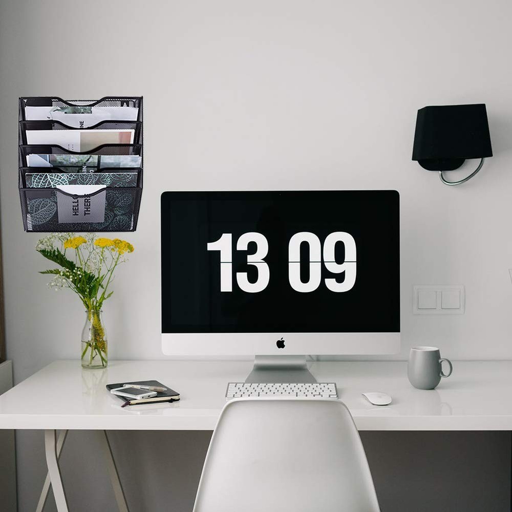 5 Pocket Mesh Hanging Wall File Organizer Wall Mounted Paper Document Folder ...