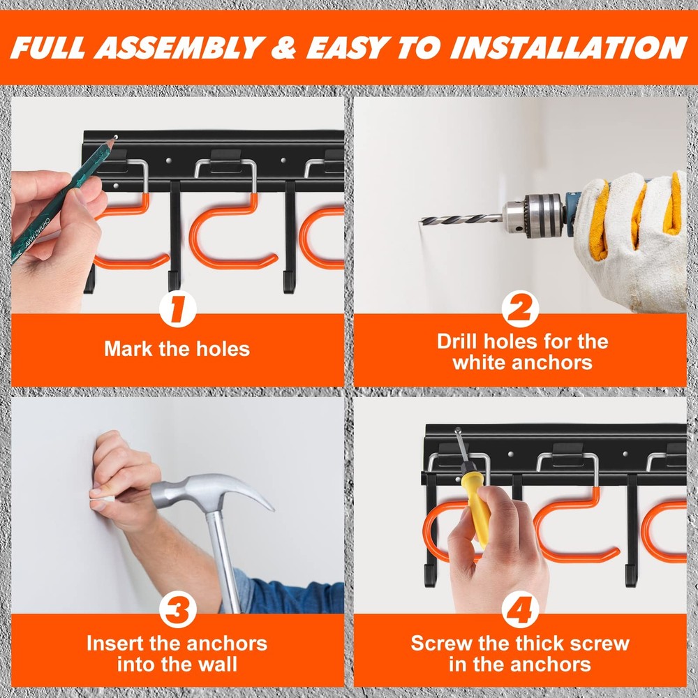 68'' All Metal Garden Tool Organizer Adjustable Garage Tool Organizer Wall Mo...