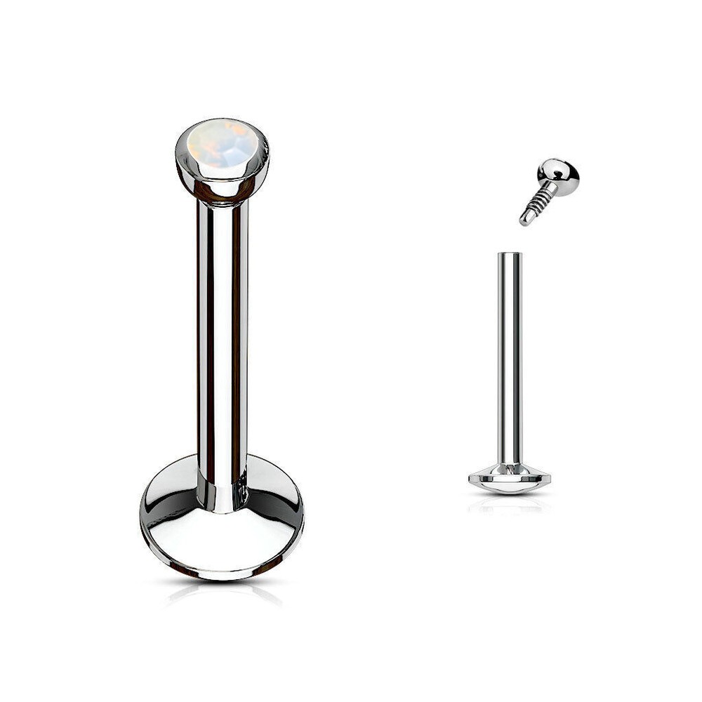 Opalite Steel Internal Thread Labret Lip Ring 6-12mm 2-Pack