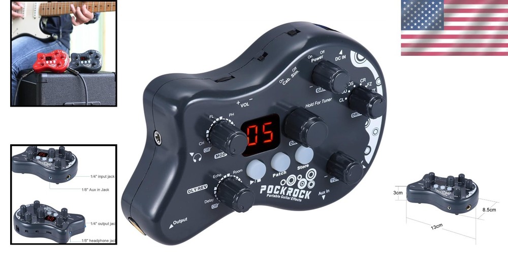 Lightweight 15 Effect Guitar Processor with Tuning Function - Portable Grey