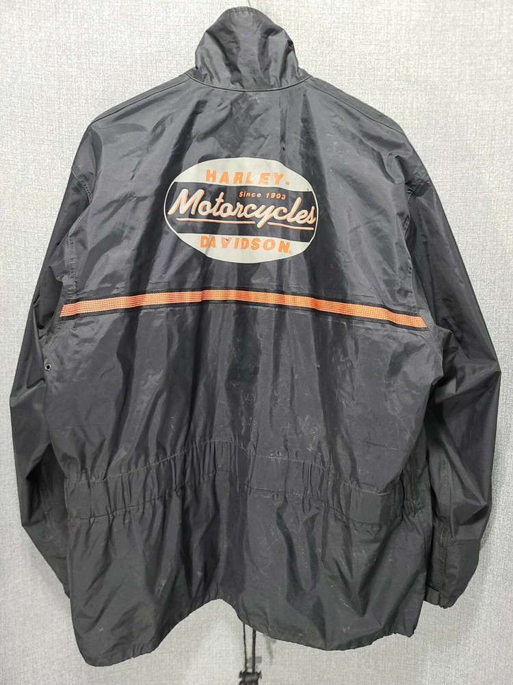 Harley-Davidson Men's Black PVC Reflective Rain Motorcycle Jacket Medium B38