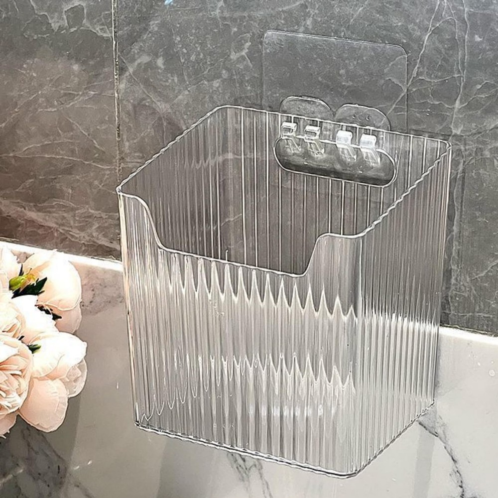 6 Pack Wall Mount Storage Bins, Plastic Clear Shower Basket Caddy with Self-A...