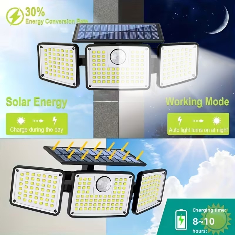 2 Pack LED Solar Lights 3-Head Outdoor Motion Sensor Security Lamp Waterproof US
