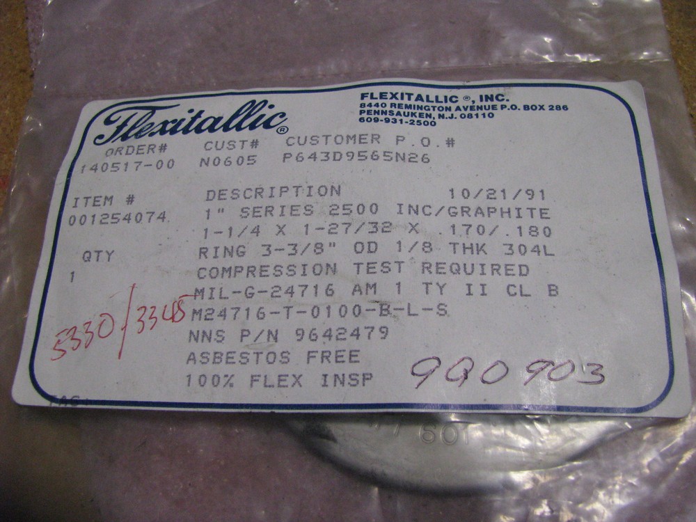 FLEXITALLIC GRAPHITE RING 1" SERIES 2500 PART # 9642479