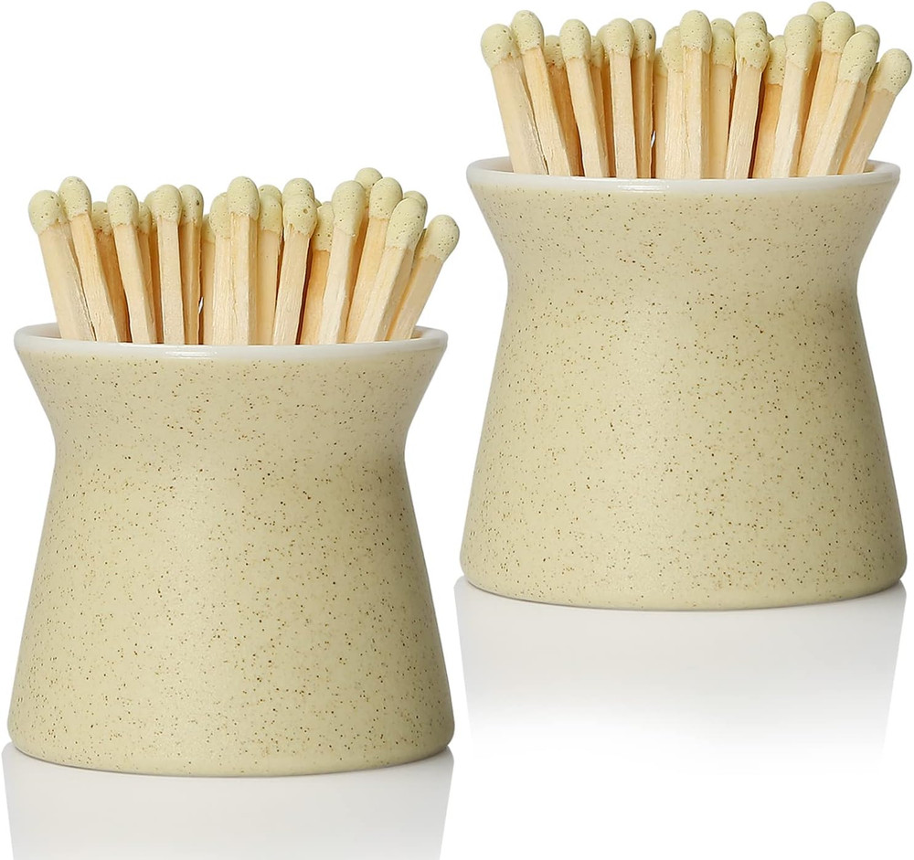 2 Pack Ceramic Match Holder with Strikers Decorative Match Jar