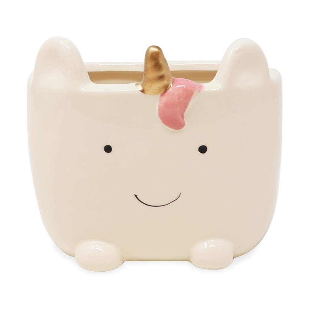 Isaac Jacobs White Ceramic Unicorn Makeup Brush Holder, Multi-Purpose 2-Secti...