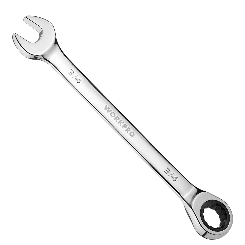 WORKPRO 3/4" Ratcheting Combination Wrench 12-Point 72-Tooth SAE Box Open End US