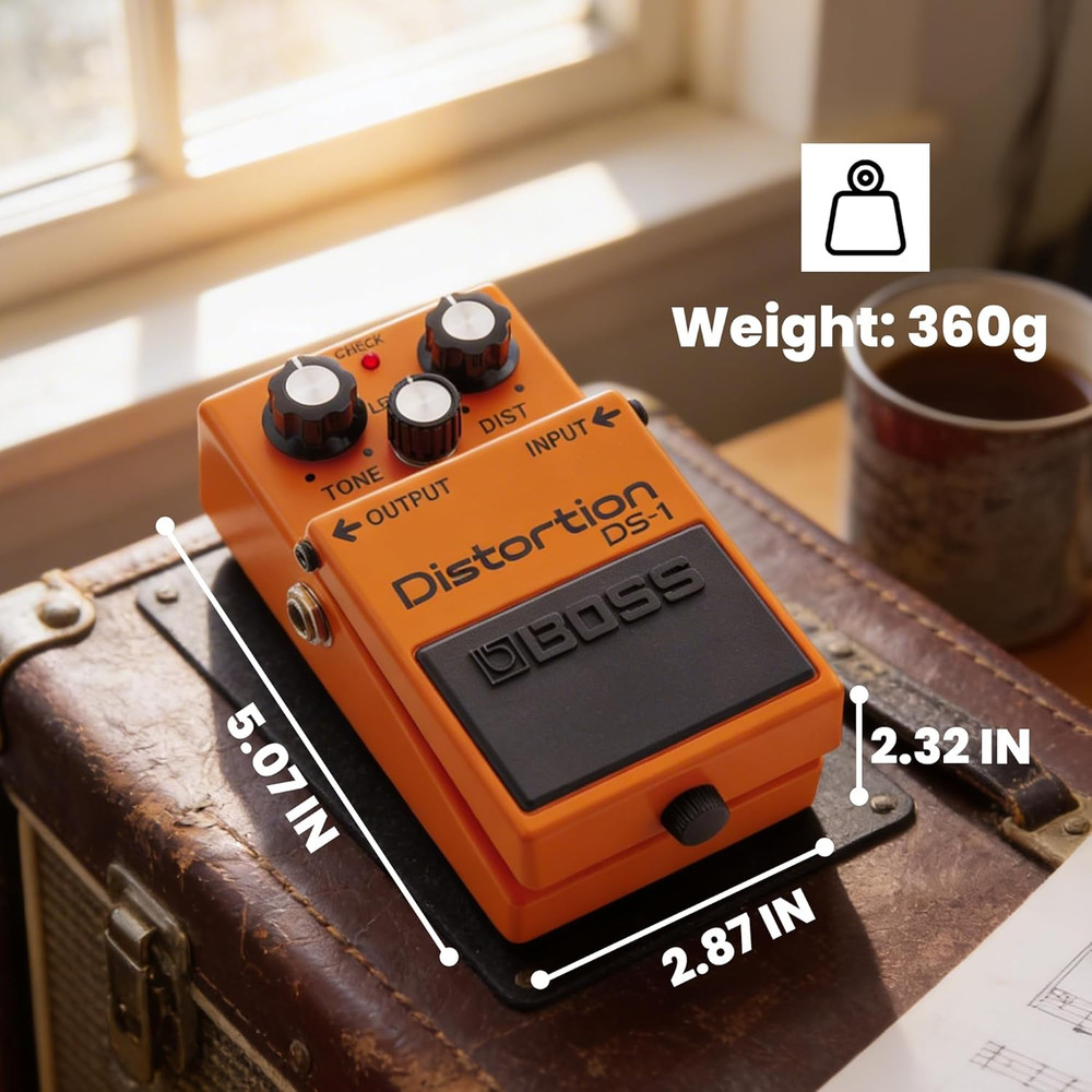 DS-1 Distortion Bundle with Gearlux Power Supply, Instrument Cable, Patch Cable,
