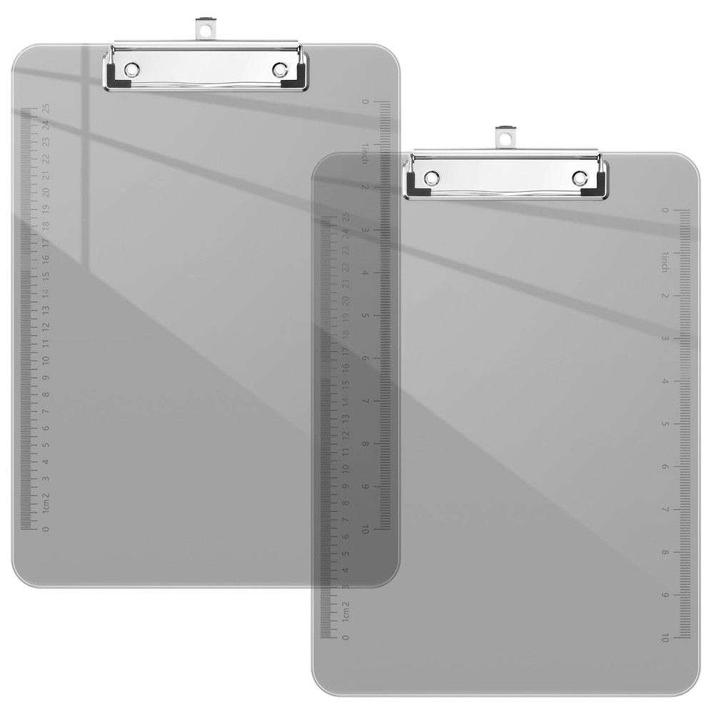 2 Pack Plastic Clipboards Translucent Ruler Clip Board with Low Profile Offic...