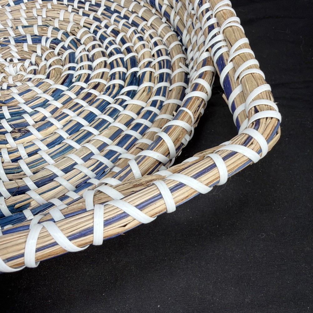 Large Seagrass Basket White Blue 12”