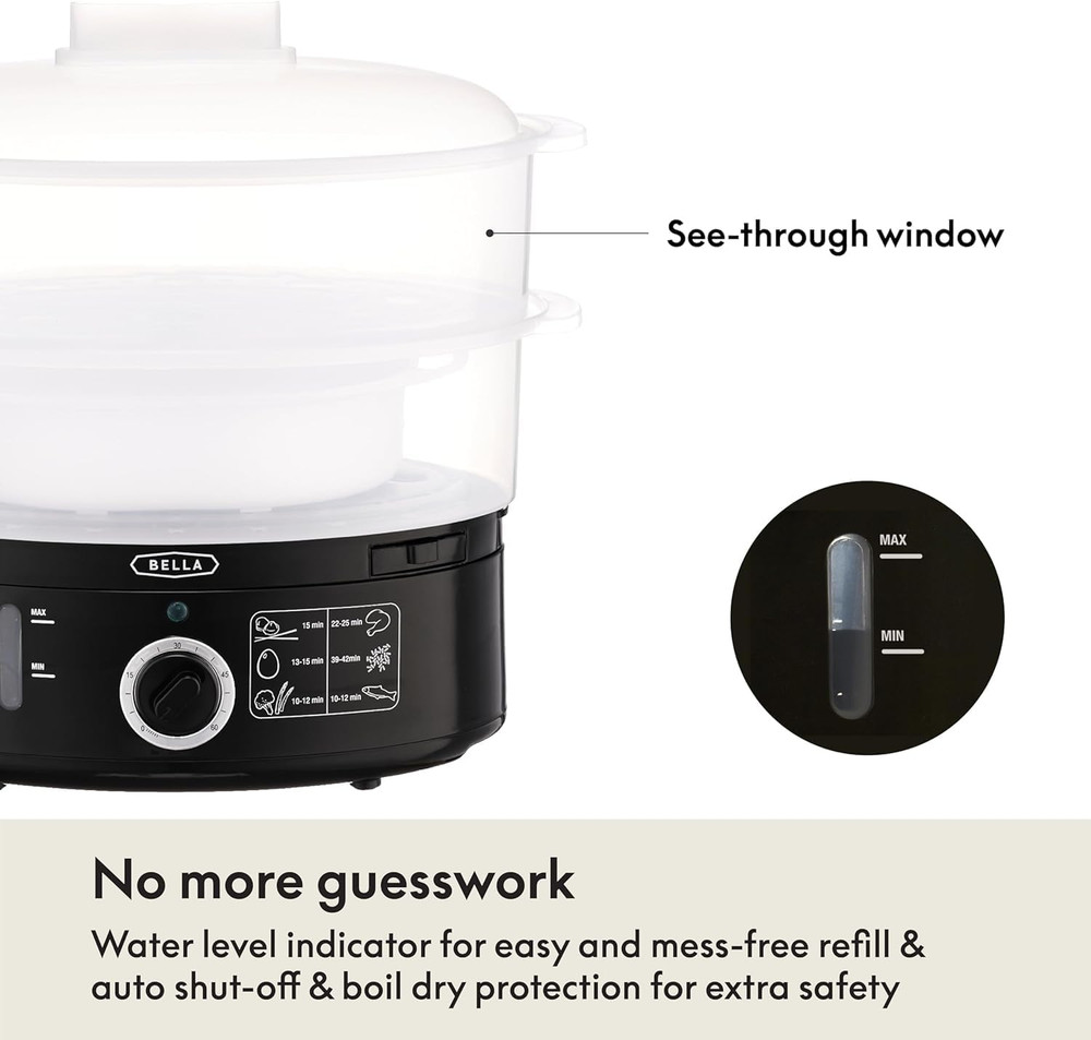 Two Tier Food Steamer with Stackable Baskets & Removable Base for Fast Simultane