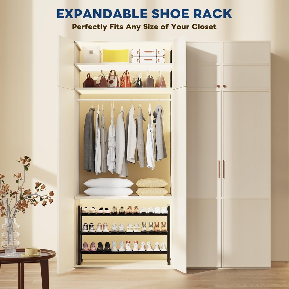 Mavivegue 19“- 43” Adjustable Shoe Rack, 3 Adjustable Length, 3 Tier