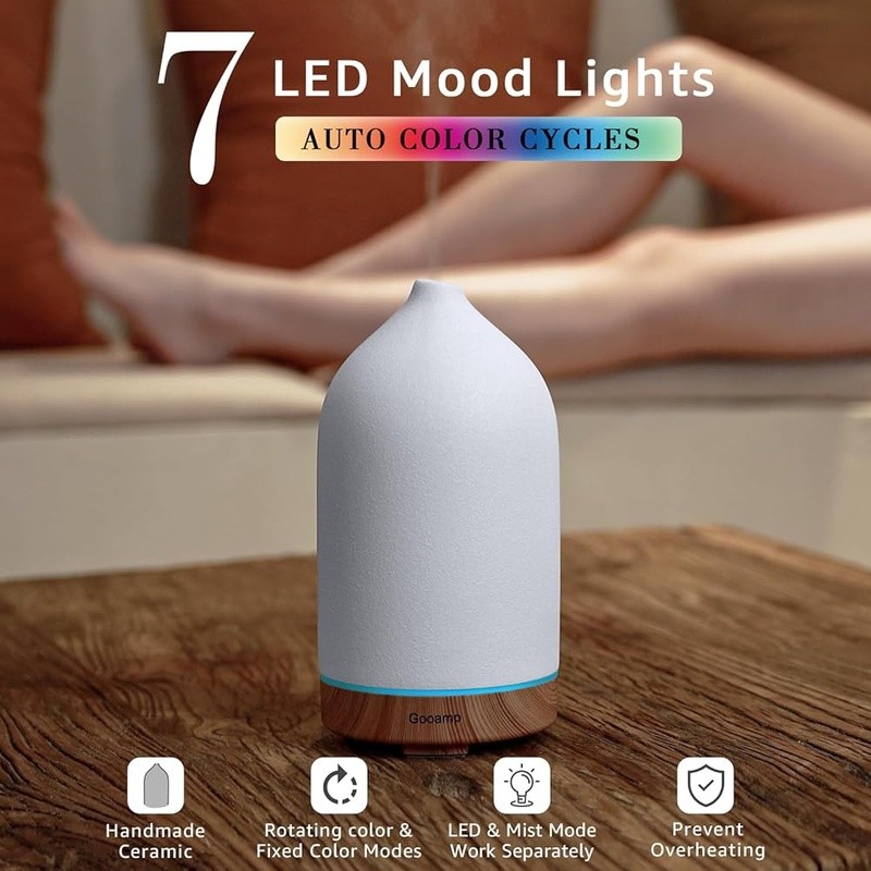 Ceramic Essential Oil Diffuser Ultrasonic Humidifier Auto Shut-Off LED Light New