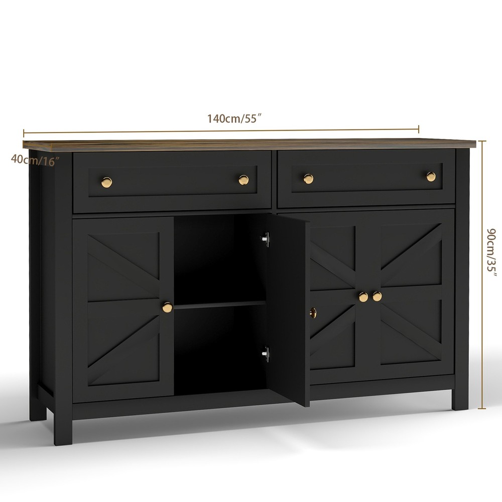 55.1in Sideboard Buffet Cabinet Kitchen Storage Sideboard With Drawers SFYE