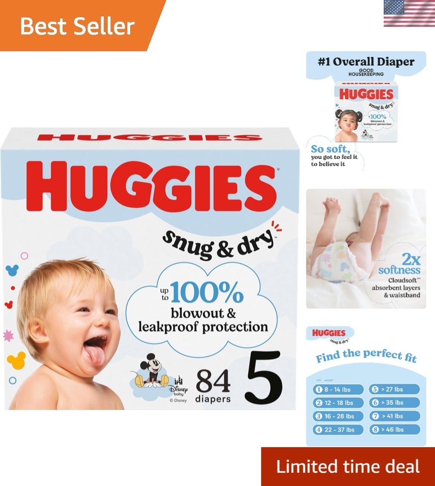 Size 5 Huggies Snug & Dry Diapers - 84 Count with Wetness Indicator & Softness