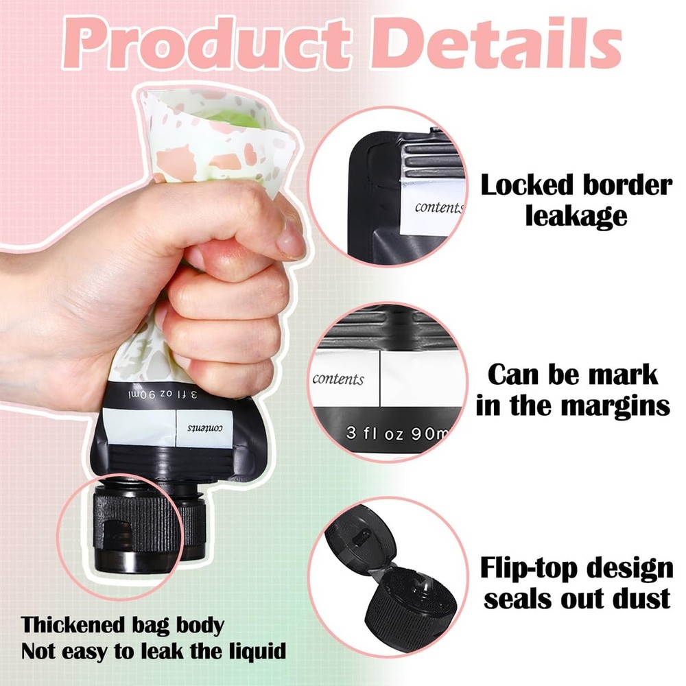 21 Pack Squeeze Pouches for Toiletries Liquid, Plastic Portable Refillable Tr...