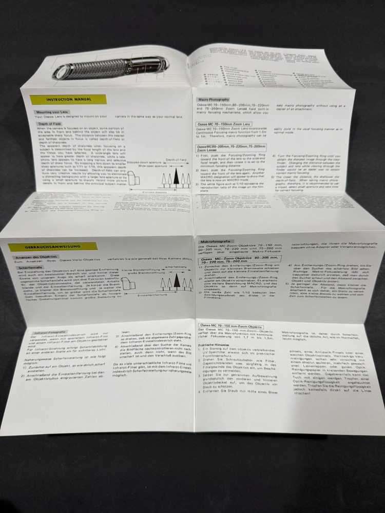 Osawa Automatic Fixed Mount Zoom Lenses Instruction Manual