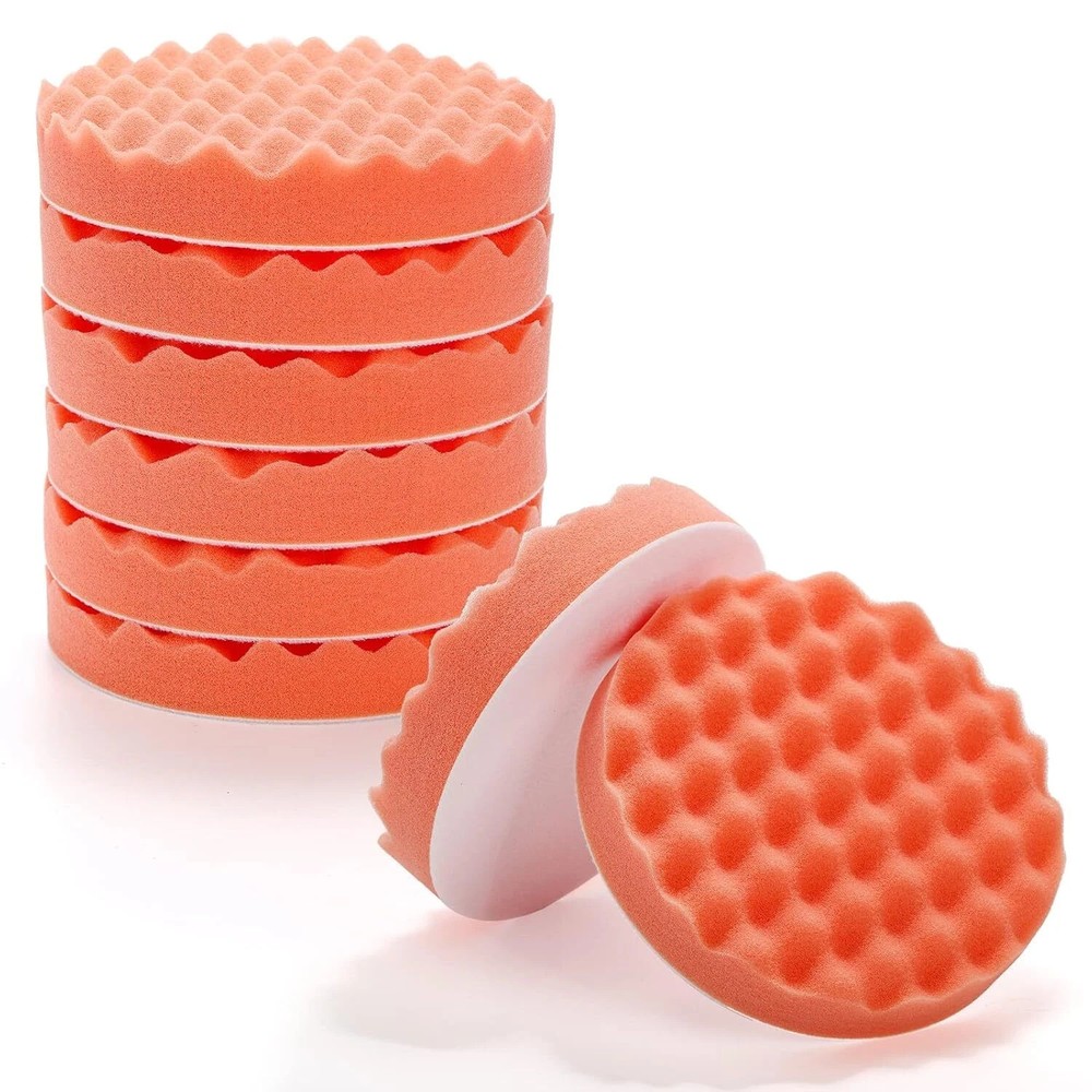 8 Pack 6" Heavy Cutting Pad Waffle Buffing Pads, Orange Microfiber Buffing Pads,