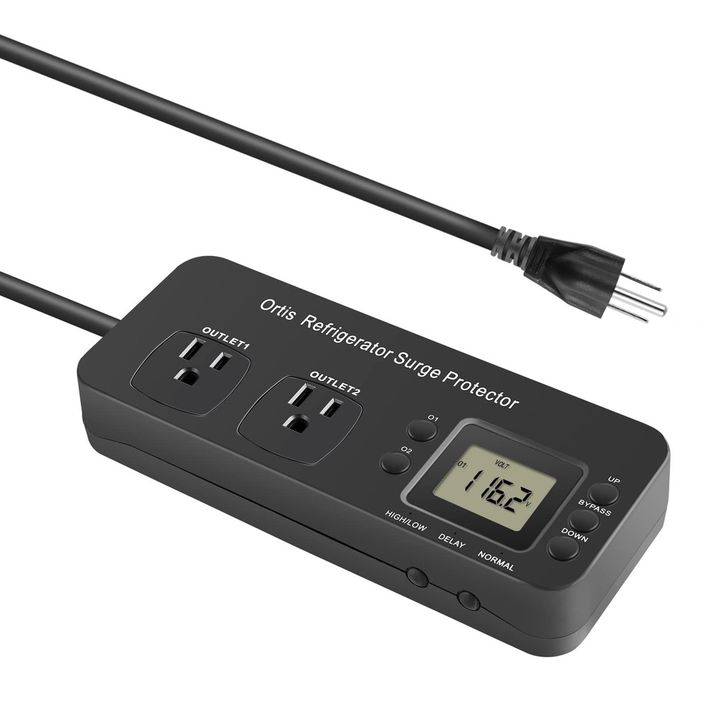 Refrigerator Surge Protector, Ortis Double Outlet Electronic black