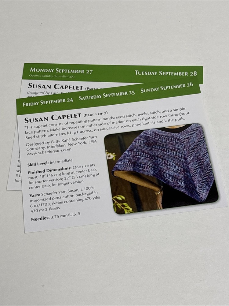 Susan Capelet Knitting Pattern Cards Pages